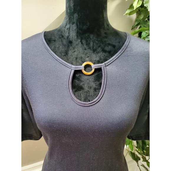 SHEIN Women Black & Blue Polyester Round Neck Short Sleeve Knee Length Dress L - Picture 5 of 11